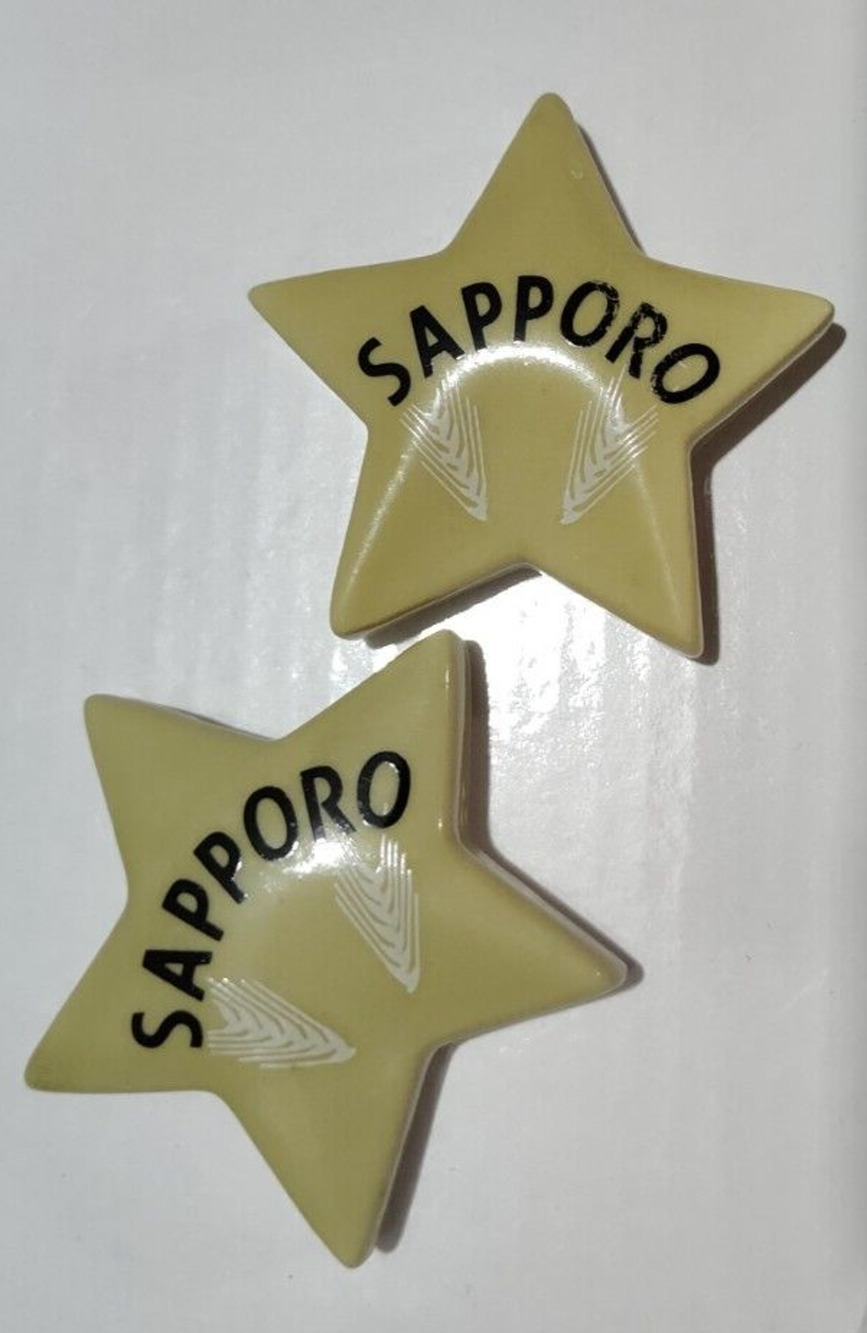 2 Sapporo Beer Star Ceramic Chopstick Rest Holders Dad's Birthday, Father's Day